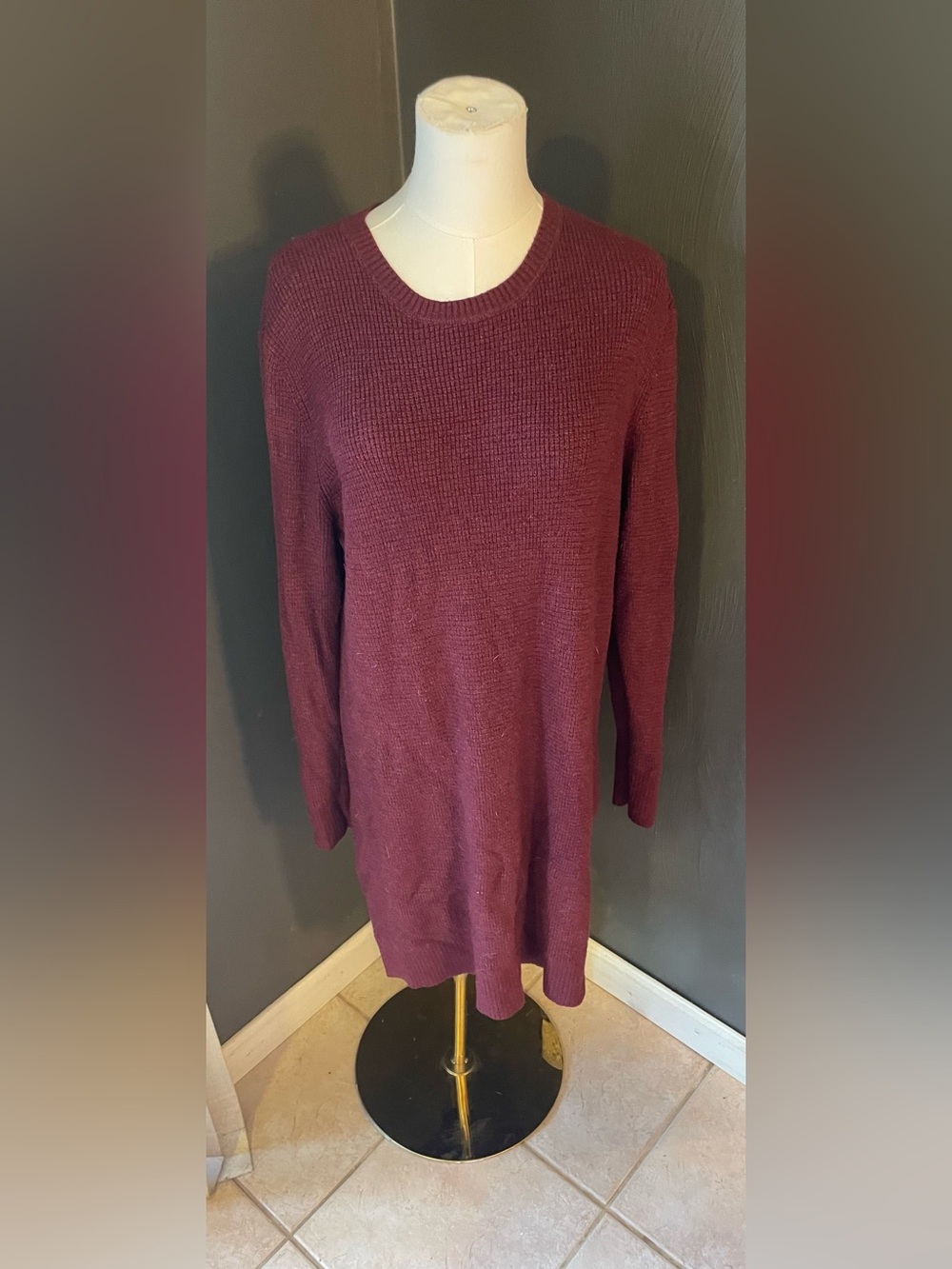 A New Day Maroon Thermal Knit Long Sleeve Mini Sweater Dress 2X